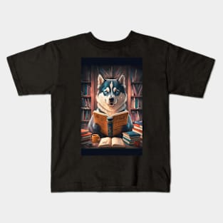 Bookworm Siberian husky Kids T-Shirt